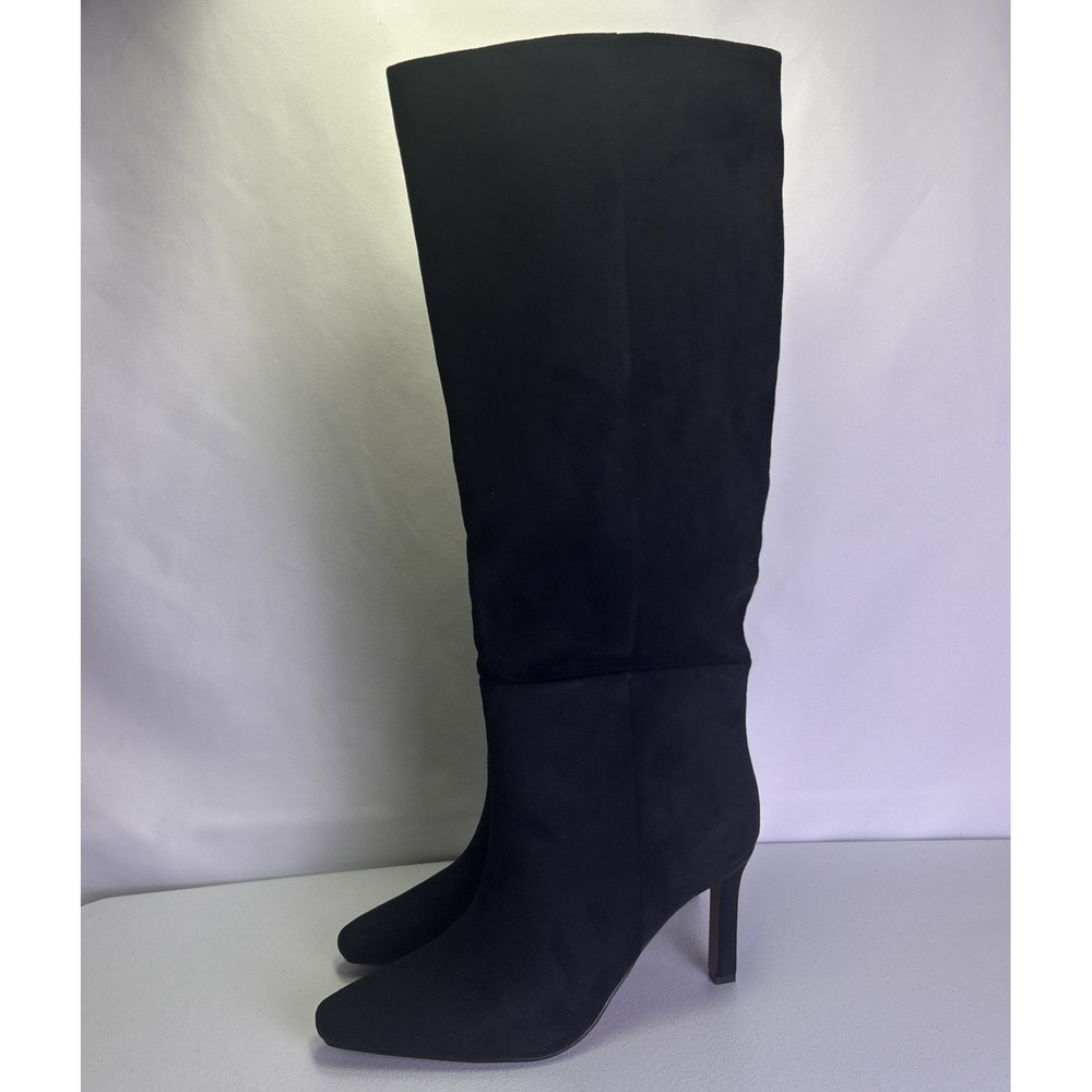 CELLENZ Black Suede Knee High Boots Size 9 Stiletto Heel Pointed Toe Slouchy